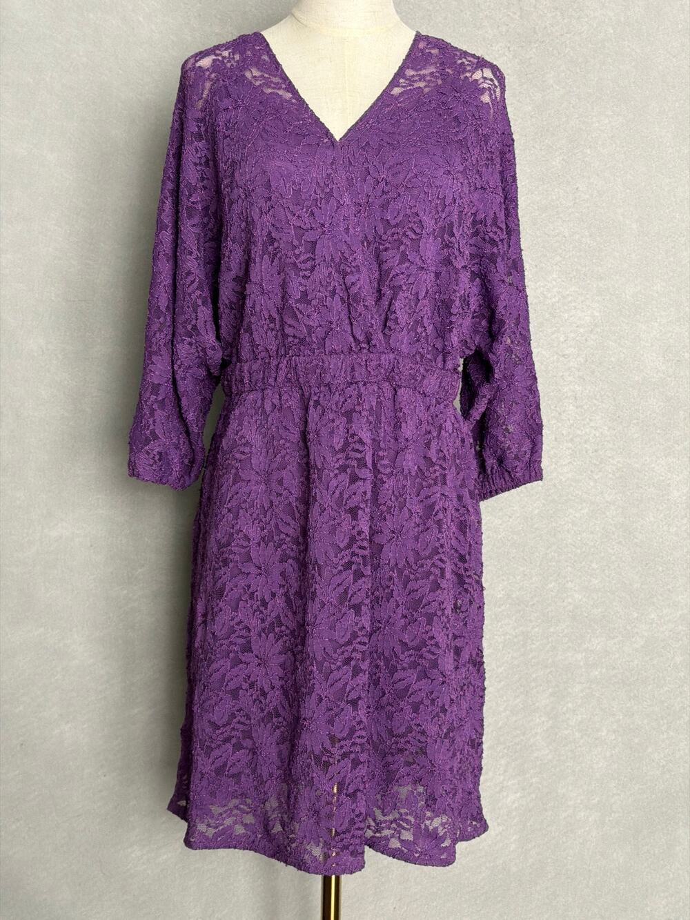 Boss Orange Desdemona Lace Dress Long Sleeve Purple Women's XL NEW